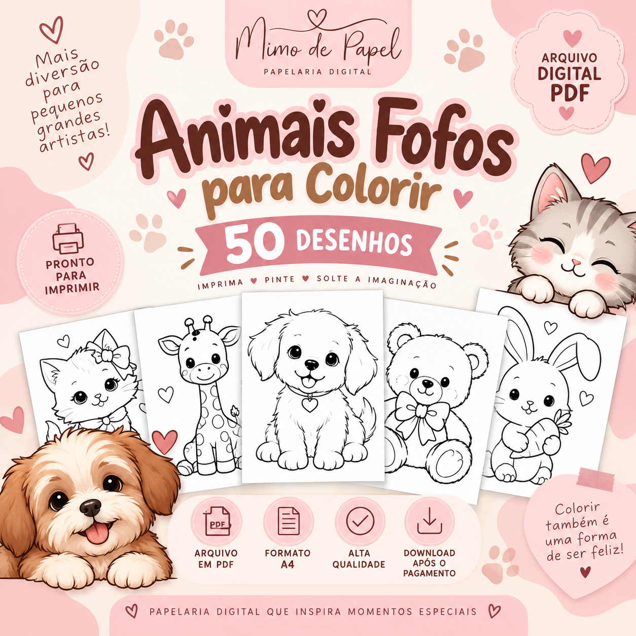 Kit Animais Fofos para Colorir
