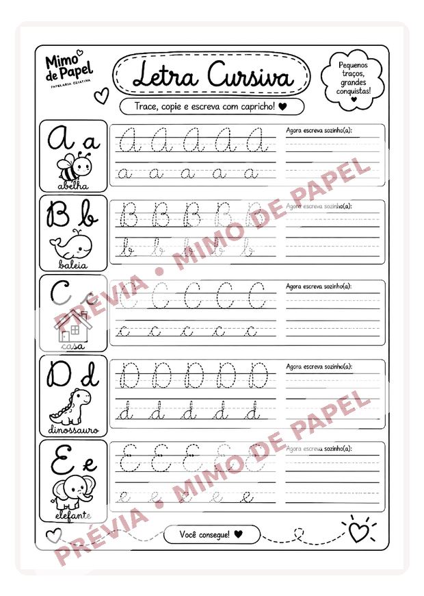 Letra Cursiva A até E