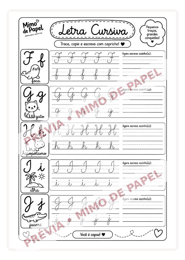 Letra Cursiva F até J